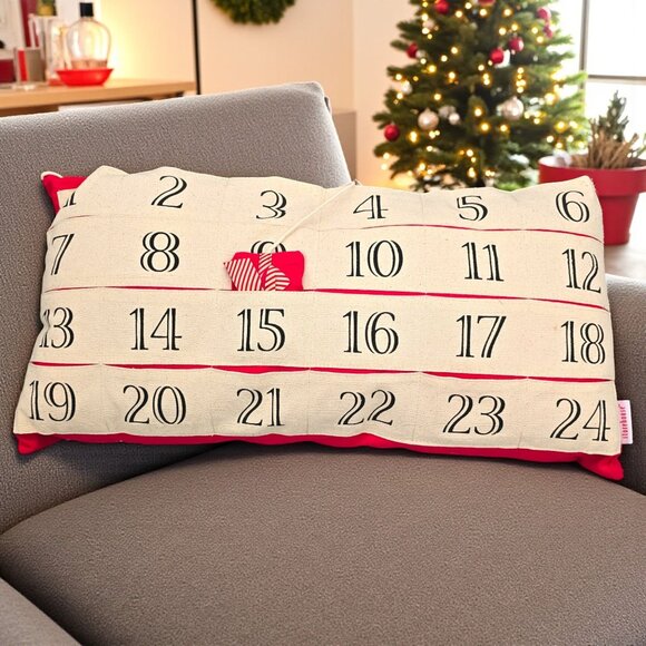 Christmas Advent Calendar Throw Pillow With Pockets & Gift Ornament 25"x13" - Picture 1 of 14